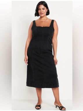 Old Navy Black Square-Neck Denim Midi Dress